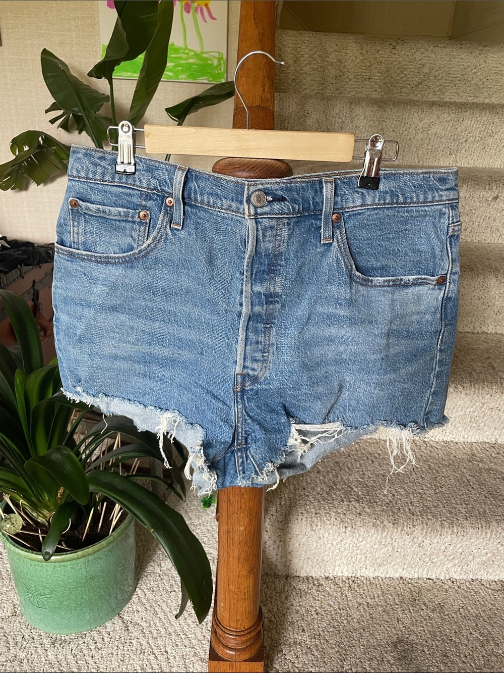 Levi's Light Blue Distressed Cutoff Denim Shorts 33